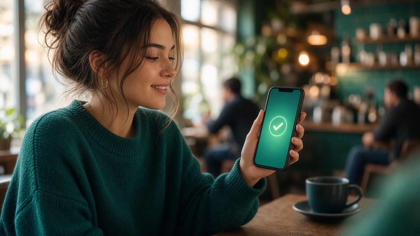 Подтверждение мгновенного перевода на смартфоне в кафе